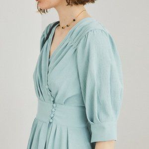 Gathered Wrap Button Midi Dress - Japan